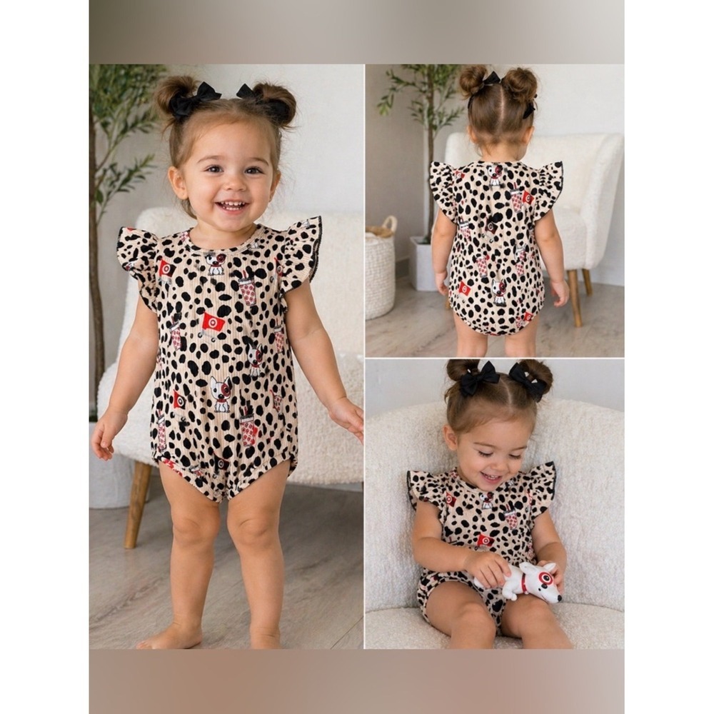 Dalmatian Print Baby Romper 2T Ribbed Target Dog Inspired Ruffle Sleeve Onesie